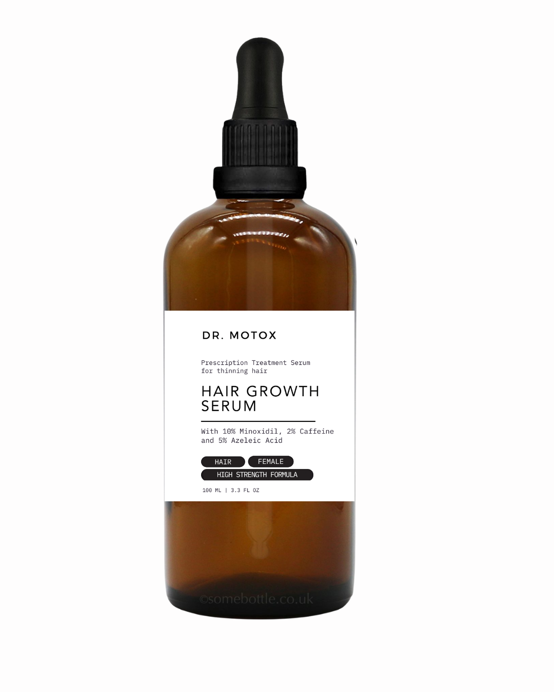 Female hair growth serum from Dr Motox featured in a hair care product image, showcasing the serum bottle and hair strands.