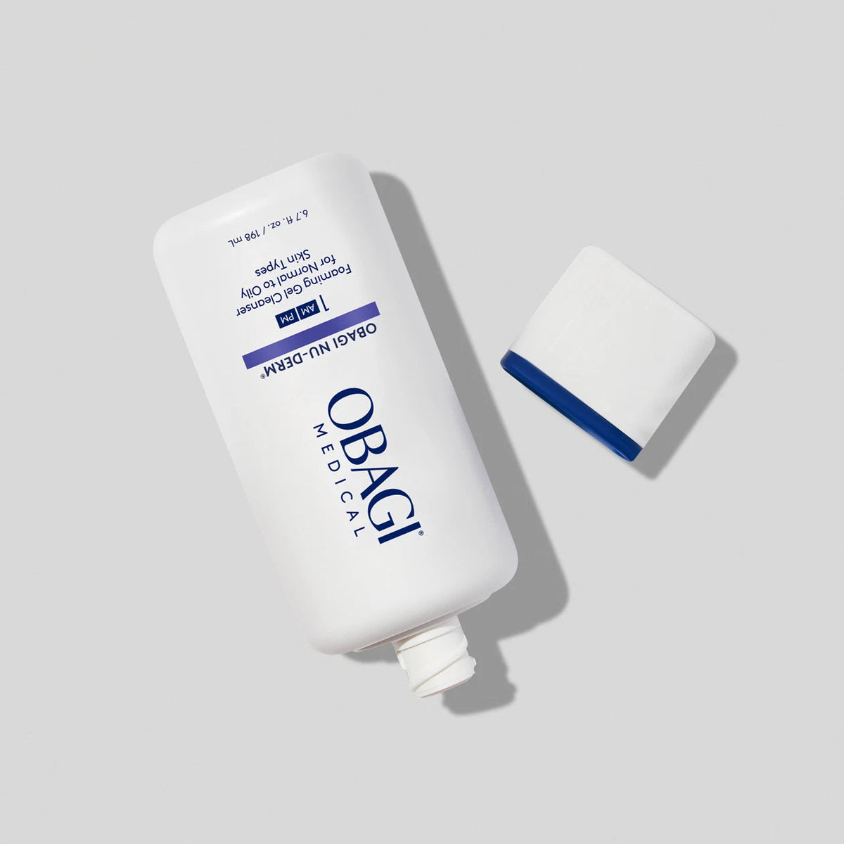 Obagi Nu-Derm Foaming Gel Cleanser with the cap open.