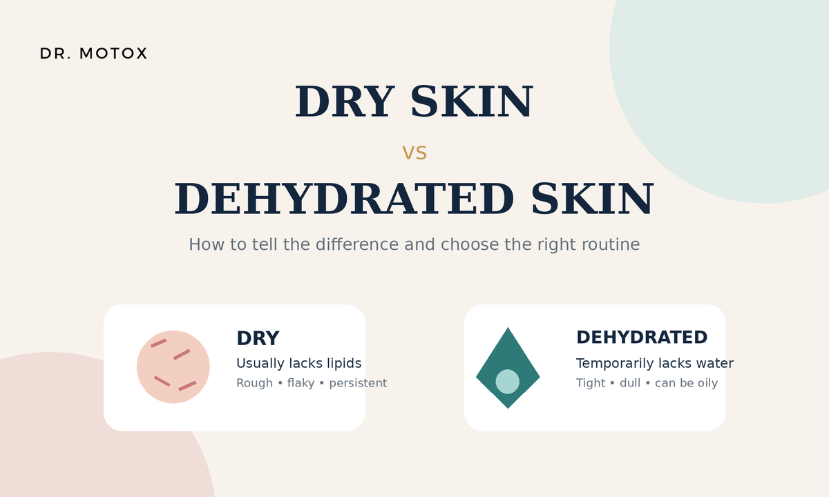 Dry skin versus dehydrated skin guide showing lipid loss and temporary water loss
