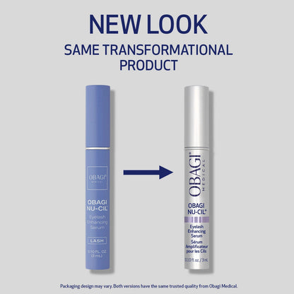 Obagi Nu-Cil eyelash enhancing serum tube with packaging, designed to improve lash length and fullness.