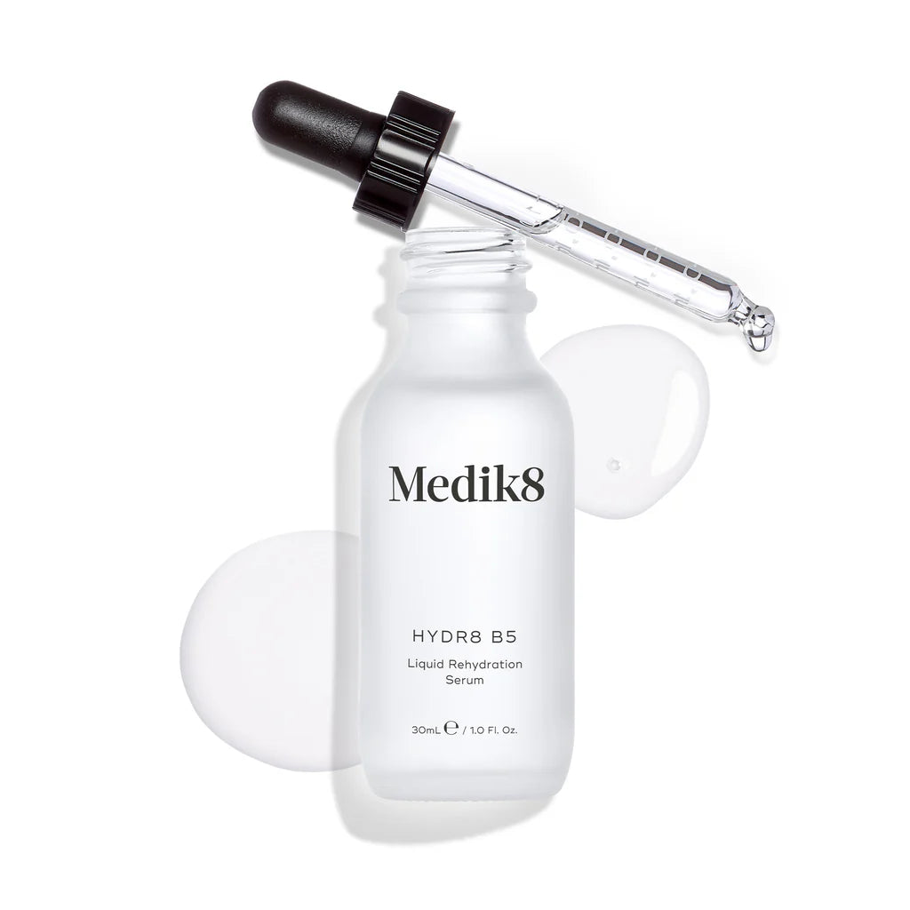 Medik8 Hydr8 B5 hyaluronic acid serum in a 30ml bottle, designed for intense skin hydration and moisture boost.
