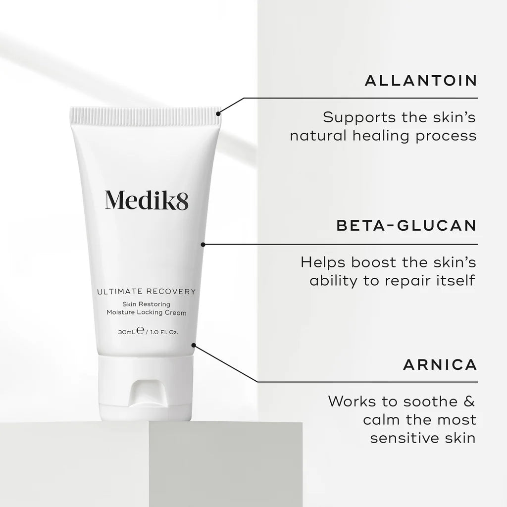 Medik8 Ultimate Recovery skincare cream in a jar, designed for intensive skin repair and barrier restoration.