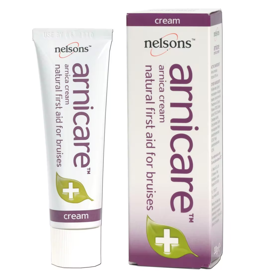 Nelsons Arnica Cream in a white tube, skincare product for soothing and reducing inflammation, with a natural herbal label.