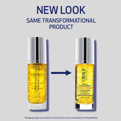 Obagi Daily Hydro-Drops Facial Serum packaging comparison.