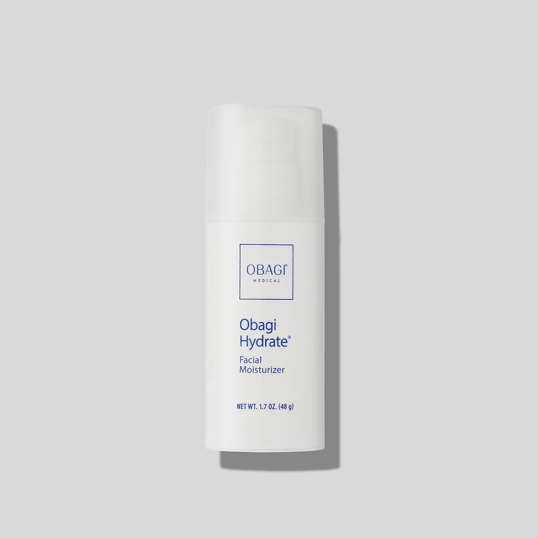 Obagi Hydrate facial moisturizer with long-lasting hydration, showing the creamy product in a sleek container.