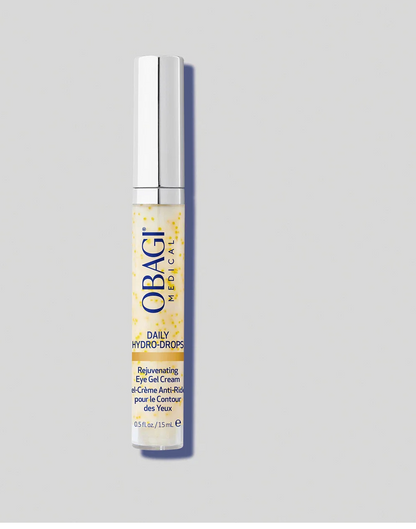 Obagi Daily Hydro-Drops Rejuvenating Eye Gel Cream showing a jar of hydrating eye cream for fine lines and puffiness.