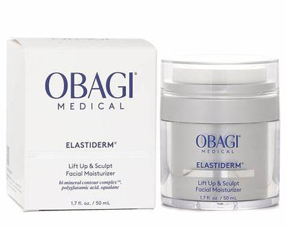 Obagi ELASTIderm Lift Up &amp; Sculpt Facial Moisturiser 50ml, a firming and sculpting hydrating skincare product in a white jar.