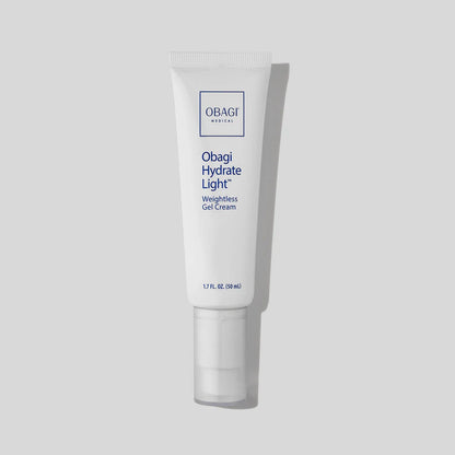 Obagi Hydrate Light Moisturiser in a white jar, skincare product for lightweight hydration and moisturizing benefits.