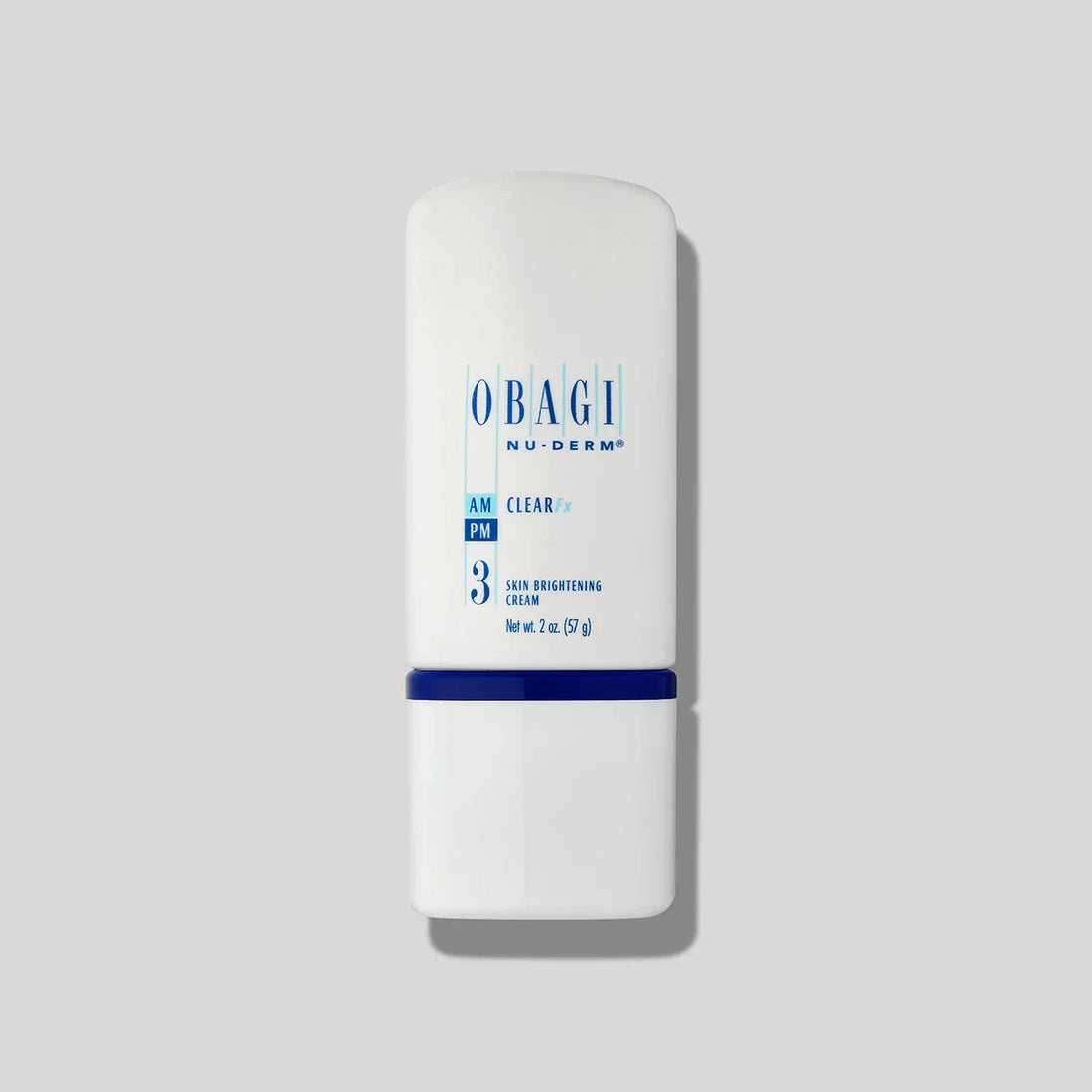 Obagi Nu-Derm 3 Clear FX skincare product in sleek bottle with label, designed for skin clarity and brightening.
