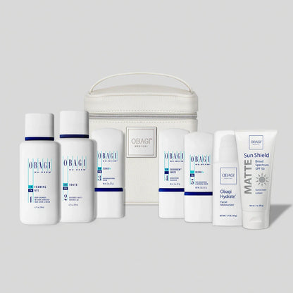Obagi Nu-derm FX Skin Transformation System for normal to oily skin, featuring skincare products in a sleek white box.