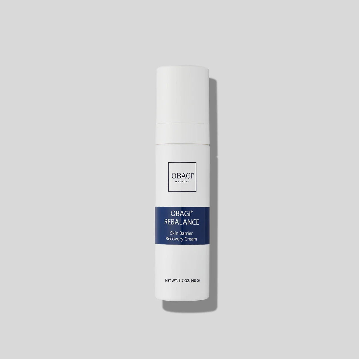 Obagi Rebalance Skin Barrier Cream in a jar, featuring smooth, creamy texture for restoring and protecting sensitive skin.
