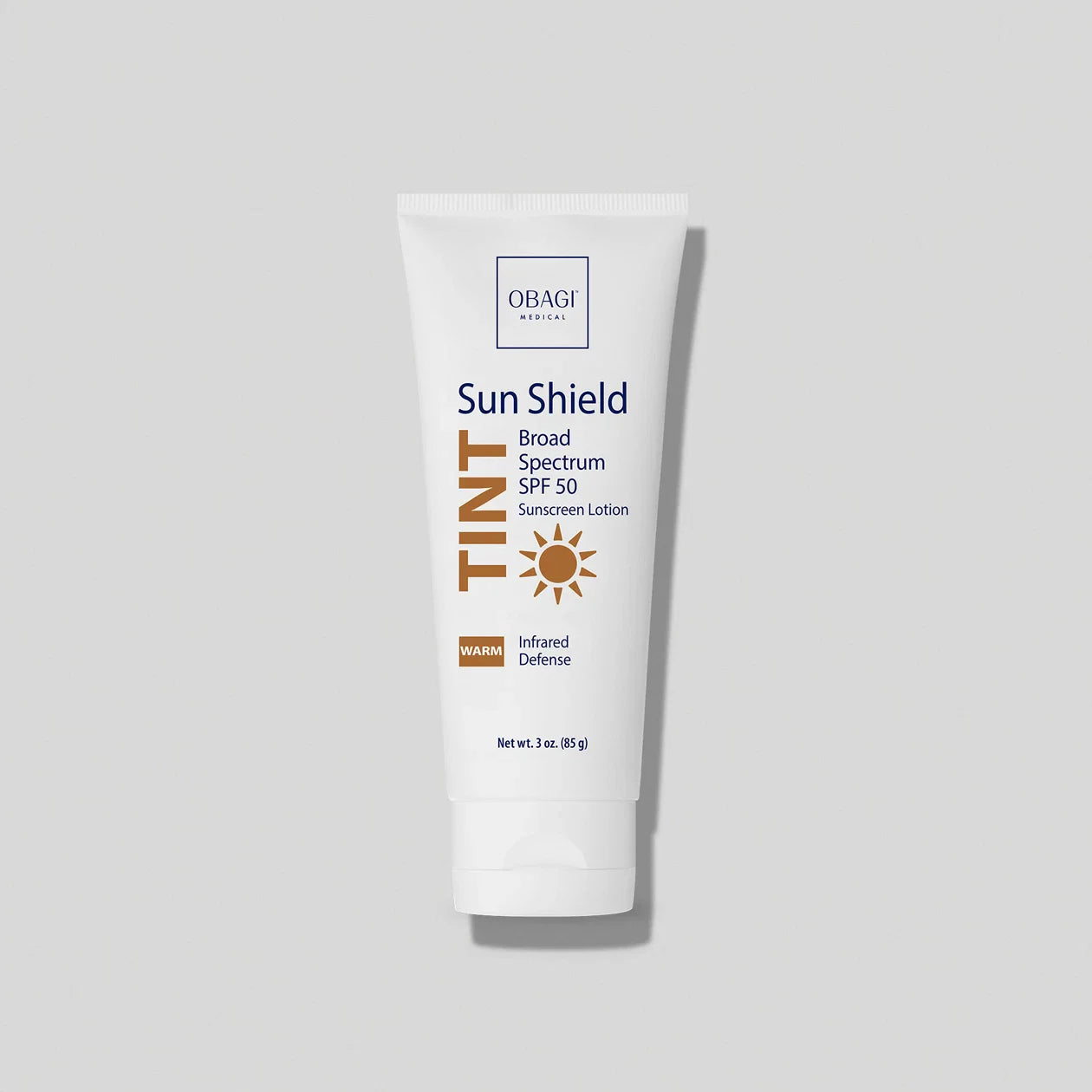 Obagi Sun Shield Tint Broad Spectrum SPF 50 Warm, skincare product with tinted formula for sun protection and warm complexion.