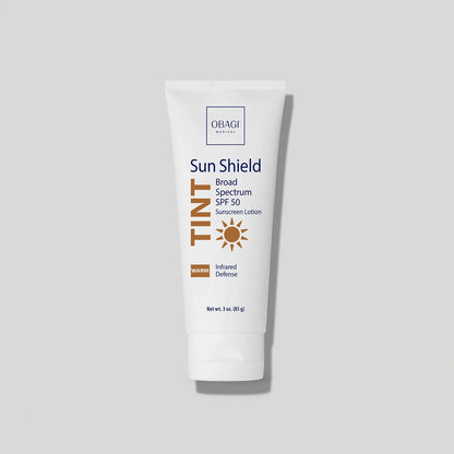 Obagi Sun Shield Tint Broad Spectrum SPF 50 Warm, skincare product with tinted formula for sun protection and warm complexion.