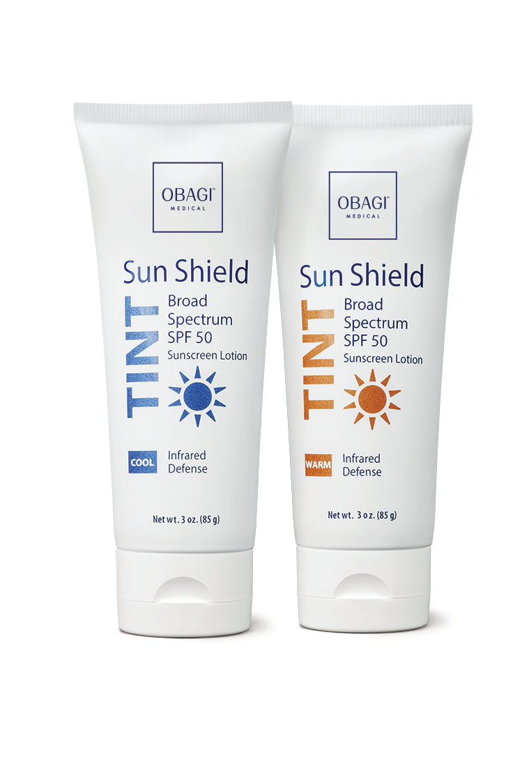 Obagi Sun Shield Tint SPF 50 Cool and Warm shades shown together.