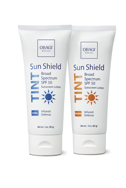 Obagi Sun Shield Tint SPF 50 Cool and Warm shades shown together.