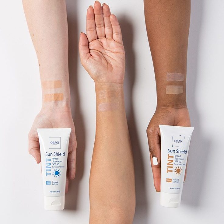 Obagi Sun Shield Tint SPF 50 Cool and Warm shade swatches official UK image