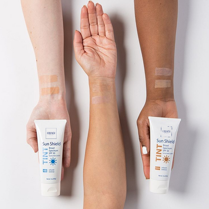 Obagi Sun Shield Tint SPF 50 Cool and Warm shade swatches official UK image