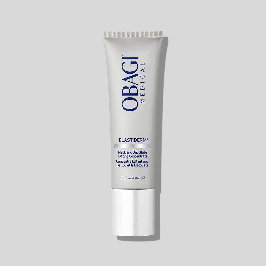 Obagi ELASTIderm Neck and Decollete Concentrate in a 60ml bottle, showcasing the skincare product with a sleek container.