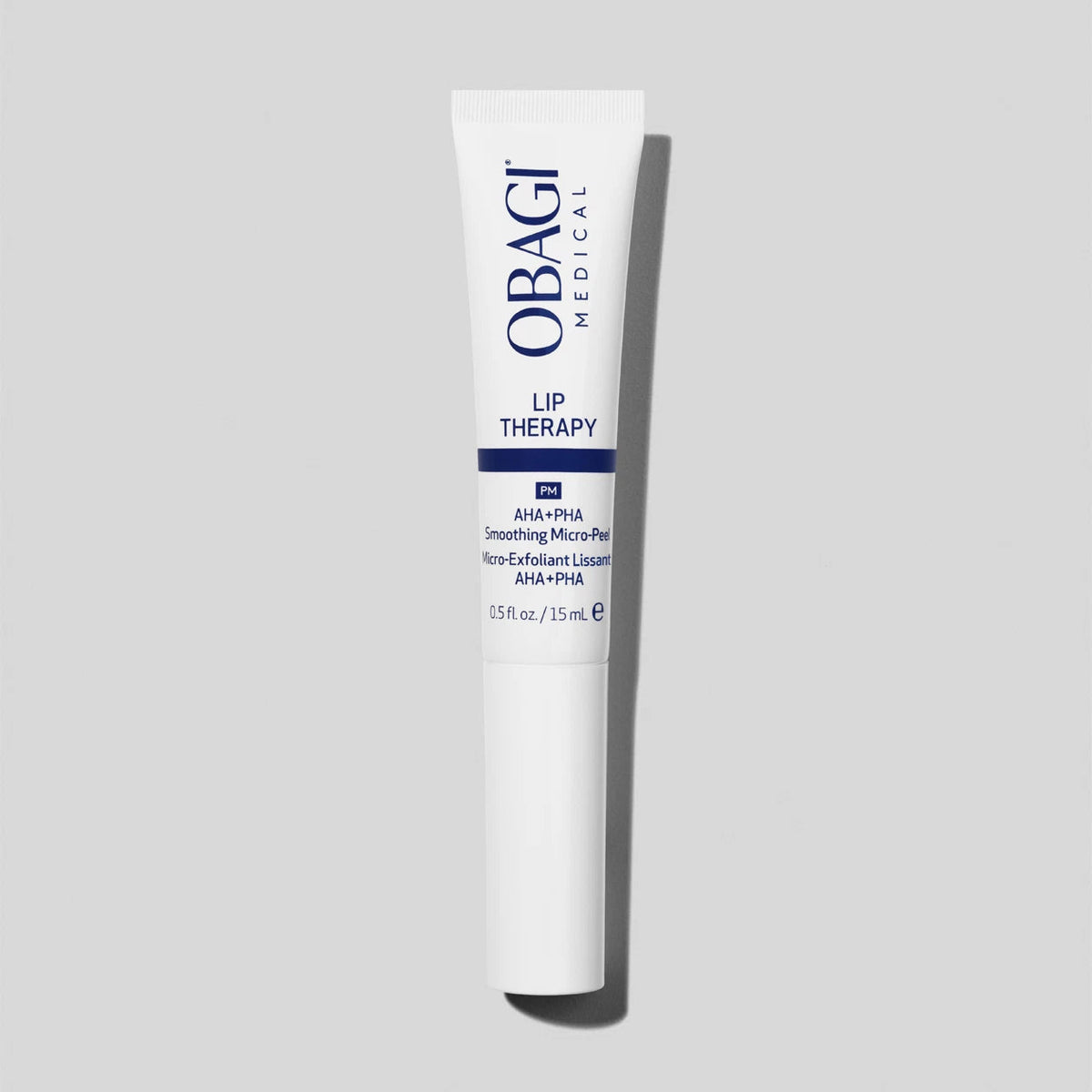 Obagi Lip Therapy AHA+PHA Smoothing Micro-Peel tube with sleek packaging, designed for exfoliating and nourishing lips.